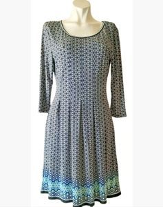 NWT Max Studio Navy White Black Floral Print A-Line 3/4 Sleeve Dress Size M